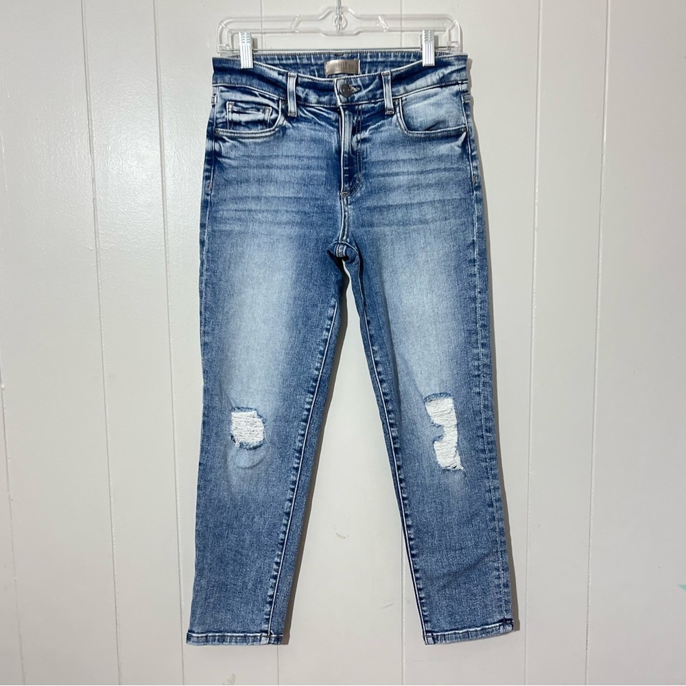 KUT From The Kloth Catherine Straight Leg Crop Jeans Size 4 Distressed Blue Wash